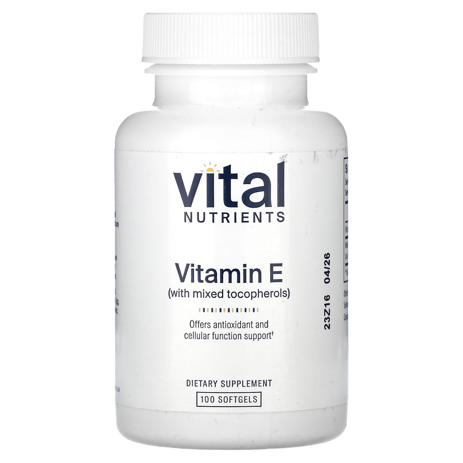 Vital Nutrients, Vitamin E With Mixed Tocopherols, 100 Softgels UPC 693465521113 | HiLife Vitamins
